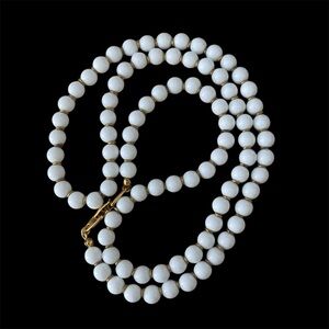 Napier long white bead necklace with gold accents vintage